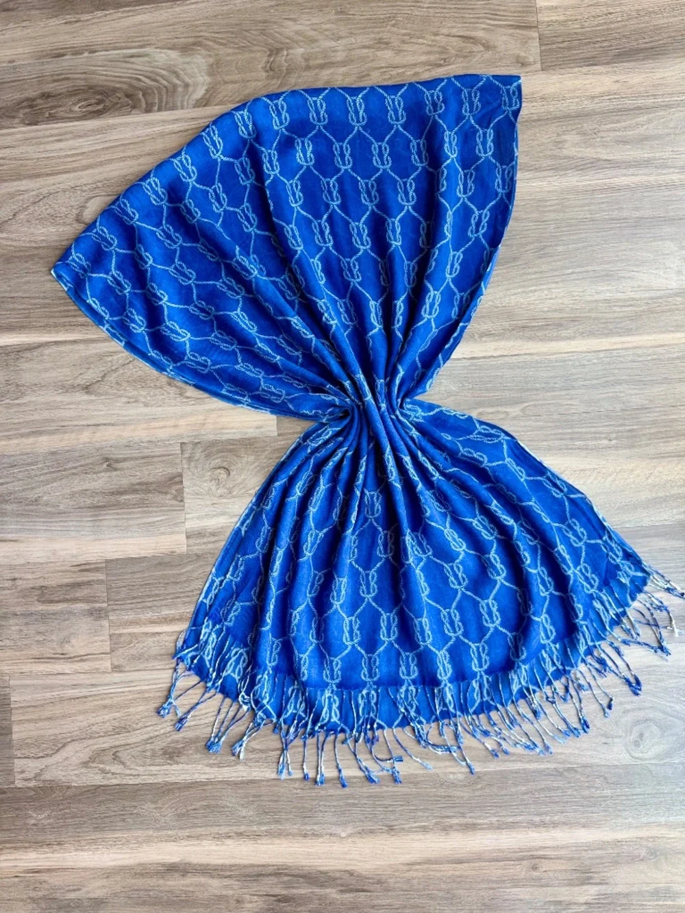Royal Blue Nautical Rope Knot Scarf Oversized Woven Fringe Wrap